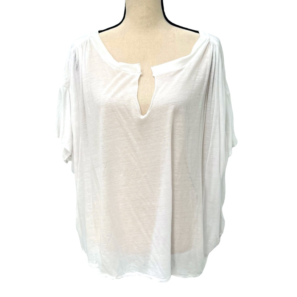 ELIZABETH AND JAMES OVERSIZED WHITE T-SHIRT WITH CUT V NECK & DOLMAN SLEEVES